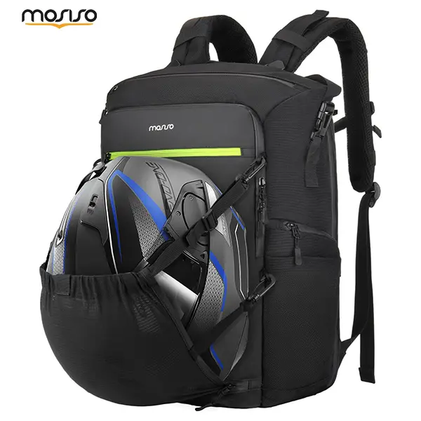 MOSISO Motorcycle Backpack, Casual Street Chic Design, Unisex Commuter & Hiking Bag, Fits 16-Inch Laptop, Multi-Compartment, Helmet Holder, Luggage Strap, Hidden Net, Adjustable Straps, 17.7x11.81x6.3in, Daily Use, Convenient Access To Belongings, Outdoor