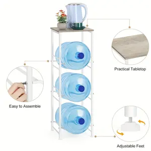 Water Jug Holder 5 Gallon Water Bottle Stand with Top Shelf, 3 Tier Heavy Duty Water Dispenser Rack Water Storage Shelf Organizer for Home Living Room Office, Rustic Brown,Shelving & Storage