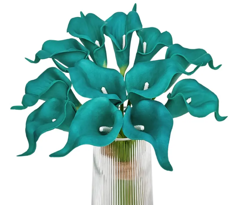 Artificial Calla Lily Teal Flowers for Wedding Bouquet Klein Blue Flower 12Pcs Home Decoration Faux Calla Lilies Flower, Teal Blue