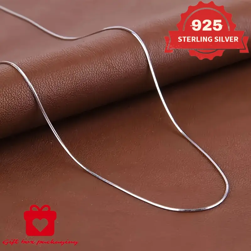 925 Sterling Silver 1mm Handmade Round Snake Bone Necklace - Unisex, Multiple Sizes, Ideal for Mother's Day & Daily Gifting, With Exquisite Gift Box