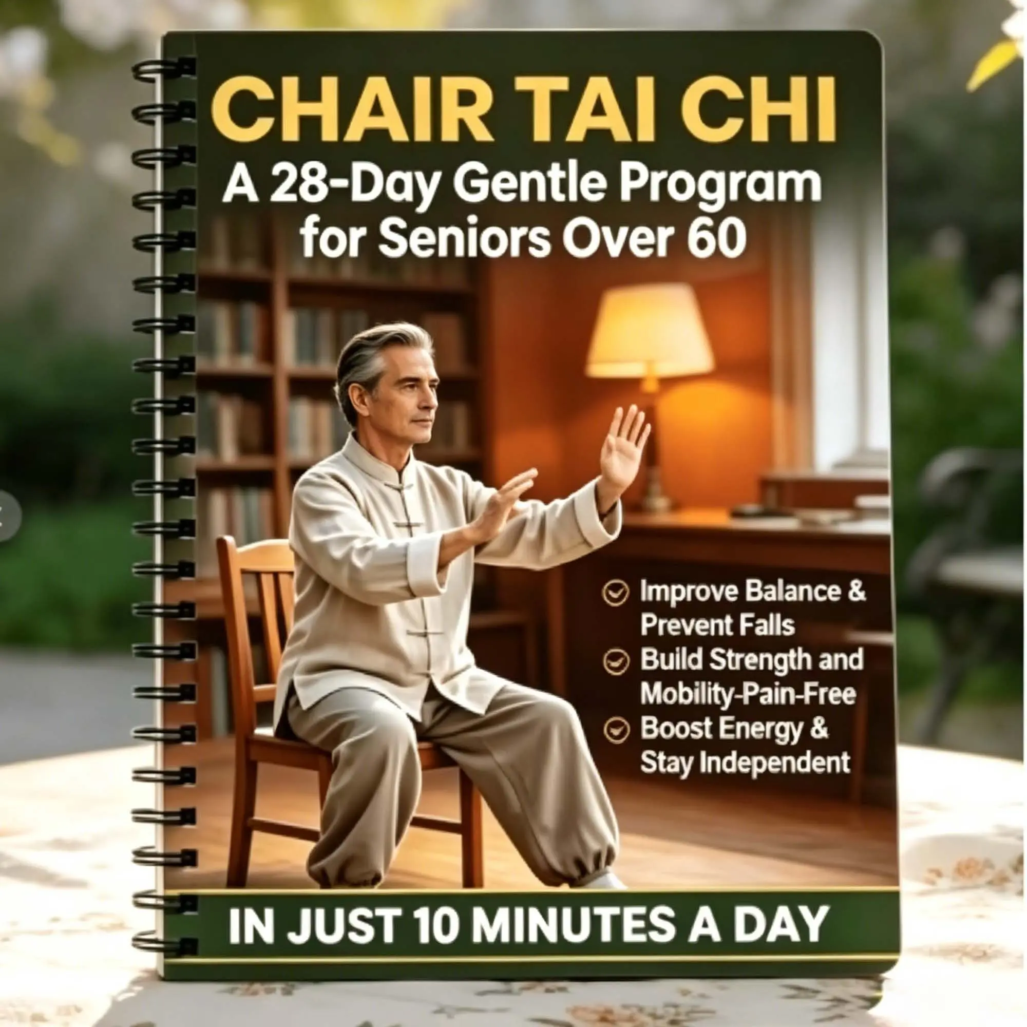 Chair Tai Chi Workbook for Seniors, 28-Day Gentle Progressive Training Plan, Joint-Friendly, Low Impact, Indoor/outdoor, Balance & Stability Boost, Independent