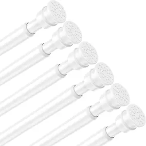 Curtain Rod 26 to 48 Inch Adjustable Tension Rods 6 Pack Expandable Spring Tension Rod White No Drilling for Closet Kitchen Cupboard Wardrobe Door Bookshelf DIY Projects