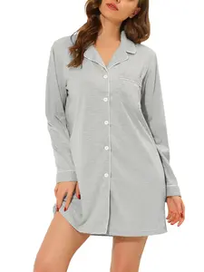 INSPIRE CHIC Women's Lounge Nightgowns Pajama Dress Nightshirt Long Sleeve Button Down Sleepshirt