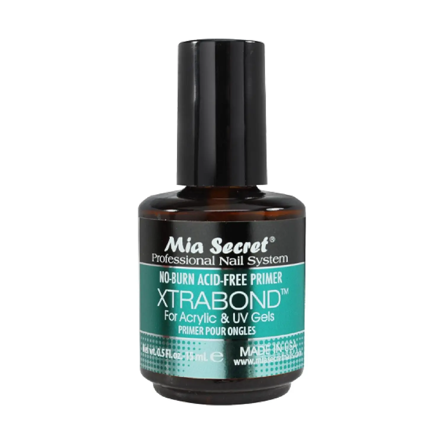 Mia Secret XTRABOND No-Burn Acid-Free Safe Nail Primer, 0.5oz Cosmetic Bottle, Ethyl Acetate-Free Smooth-Apply Formula, Enhancing Finish, for Acrylic and UV Gels, UV Light Gel Extension, Professional Nail Care