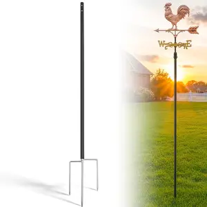 55" Full Size Weathervane Garden Pole with Three Pronged Ground Stake, Fits up to 3/4" Rod, Black Powder Coated Steel for Lawns Flower Beds Patios and Country Farmhouses