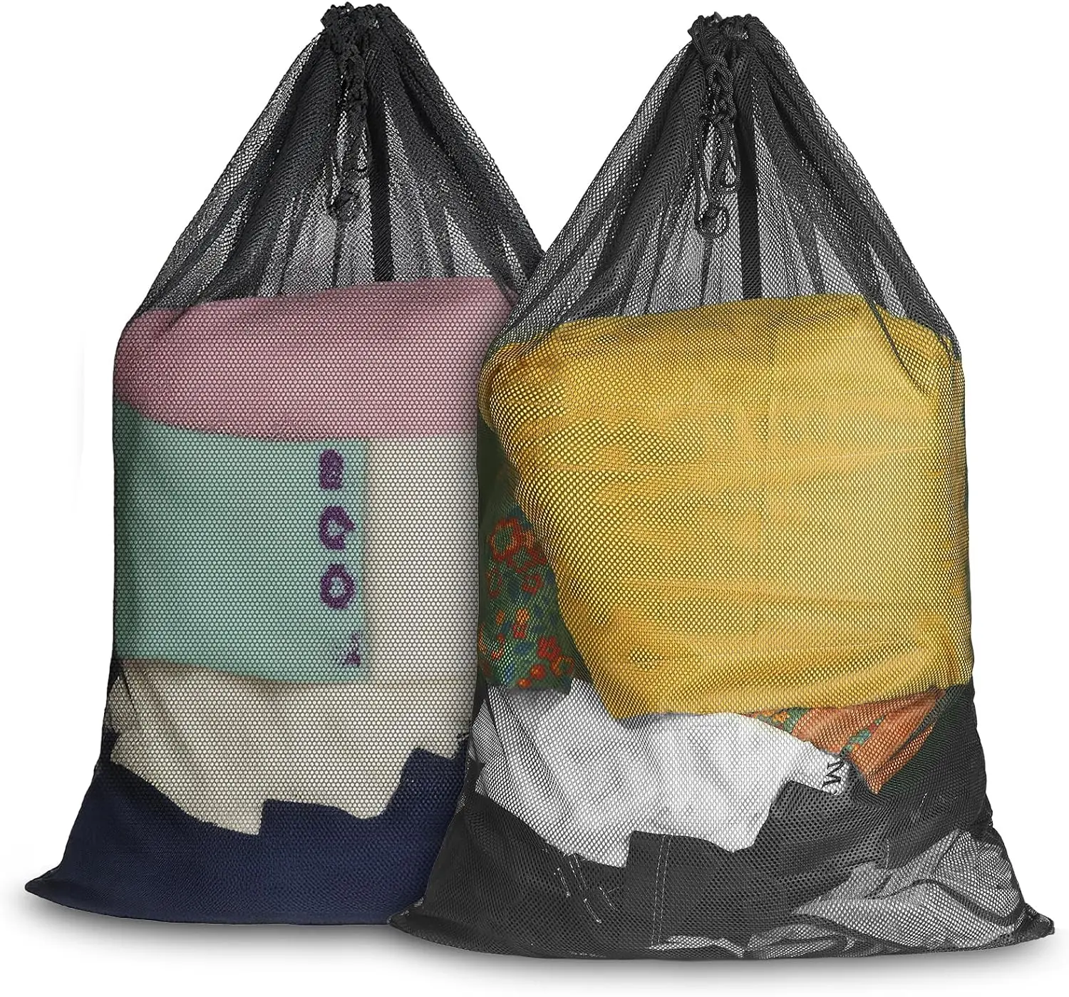 2-Pack Large Capacity Oval Shape Nylon Mesh Washing Bags (23x34in) - Portable, Lightweight, Durable Synthetic Polyester, Breathable Washable Drawstring Home Accessories, Clothing Organizer for College Dorm Dwellers Set, Netting Fabric Washing Bags