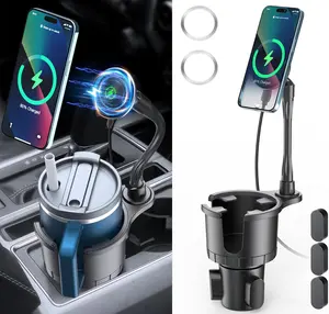 [DealsForYouDays]Magnetic Wireless Cup Phone Holder for Magsafe Car Mount Charger 15W Fast Charging Cell Phone Stand Drink Holder with Expandable Base Flexible Gooseneck for iPhone 16 15 14 13 12 Series Most Bottles