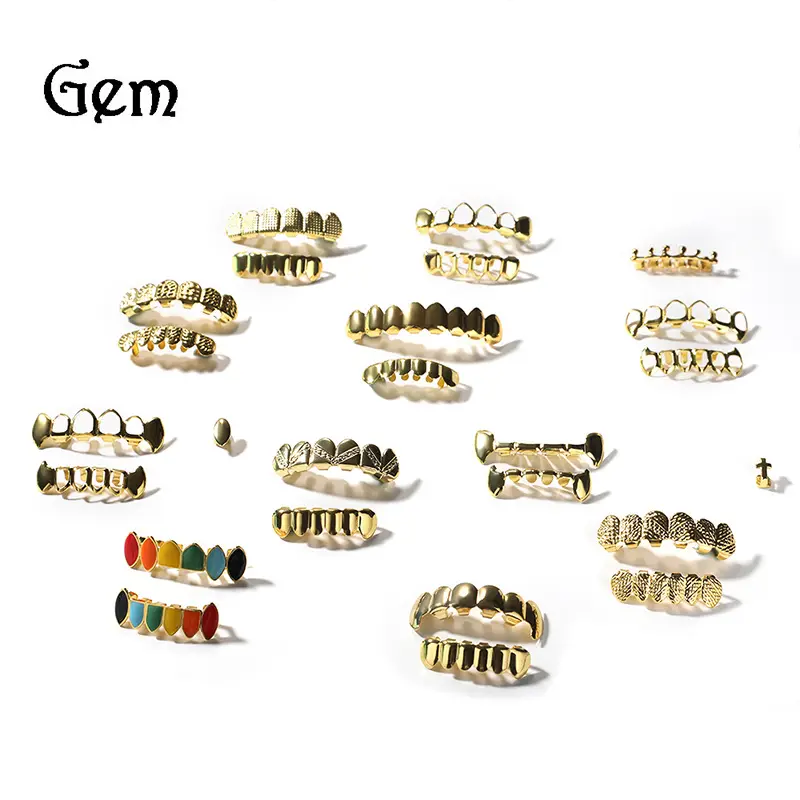 8 Upper Gold Teeth Grillz for Men and Women - Hip Hop Style Glossy Electroplated Rapper Costume Accessory, Gold (8 Upper ), Teeth Accessory, Dental Accessory
