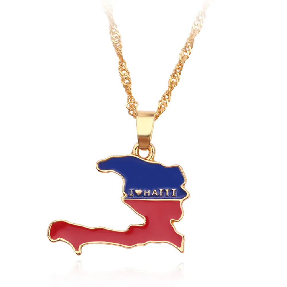 PATRIMOINE Kreyol Traditional Haitian Flag Charm Necklace - Gold Plated Amulet, Unique Kreyol Text & Symbolism, Matelasse Chain, Pride-Themed Modern Versatile Costume Jewelry Accessory, Flag Charm Necklaces