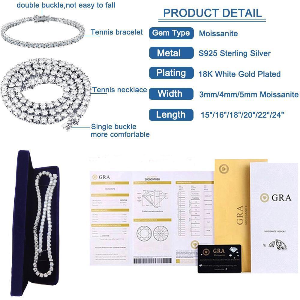 2.5-6.5mm Real Moissanite Tennis Necklace For Women Men D Color Lab Diamond S925 Silver Neck Chain Jewelry With GRA Certificate 2.5-6.5mm Real Moissanite Tennis Necklace For Women Men D Color Lab Diamond S925 Silver Neck Chain Jewelry With GRA Certificate