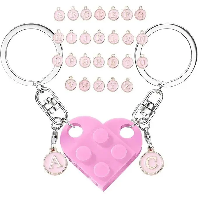 Matching Heart Keychain Set for Couples, Personalized Initial Building Block Keyrings - Cute Anniversary Gift for Boyfriend & GF, Gifts For Boyfriend, Anniversary Gift For Him