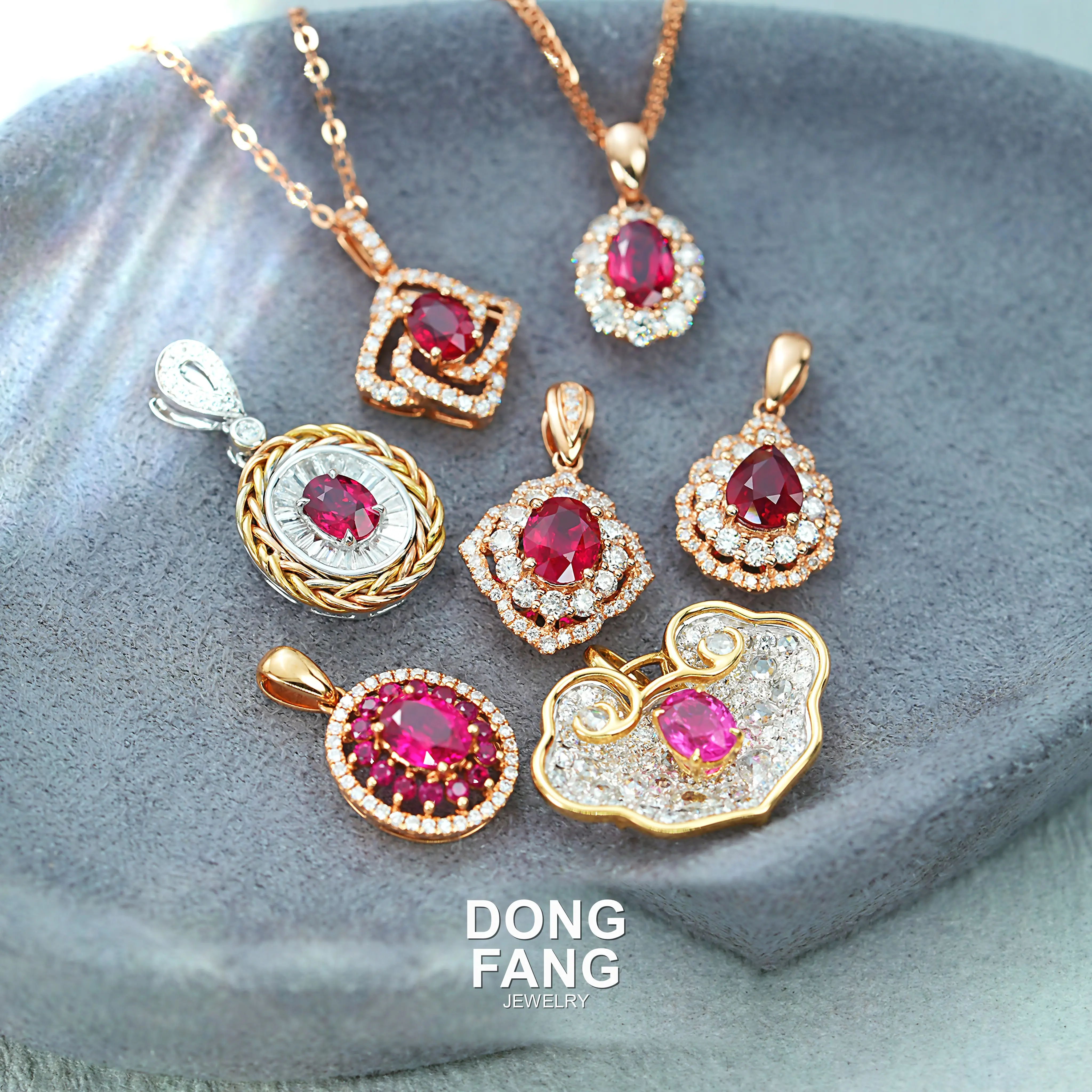 DONG FANG JEWELRY Unisex Natural Ruby Gemstone Pendant, 3ct Weight, with Gemstone Accent Collection