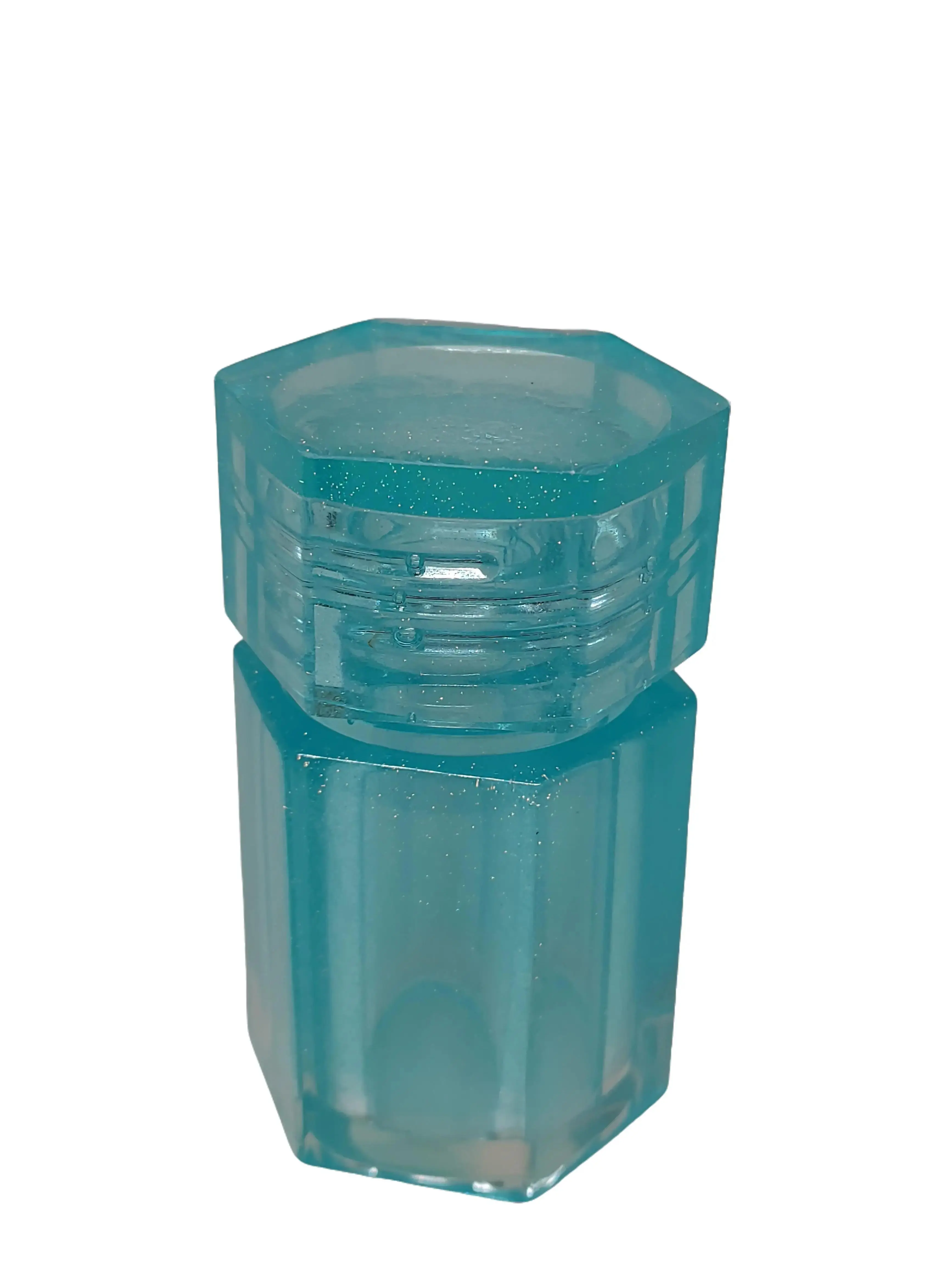 Handmade Hexagonal Aqua Blue Glitter Resin Jar for Jewelry, Cosmetics, or Office Supplies - Bottles, Gift
