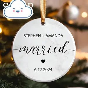Custom Married Couple Ornament | Custom Ceramic Ornament | Personalized Name Ornament | Family Keepsake Ornament | Christmas Accessories