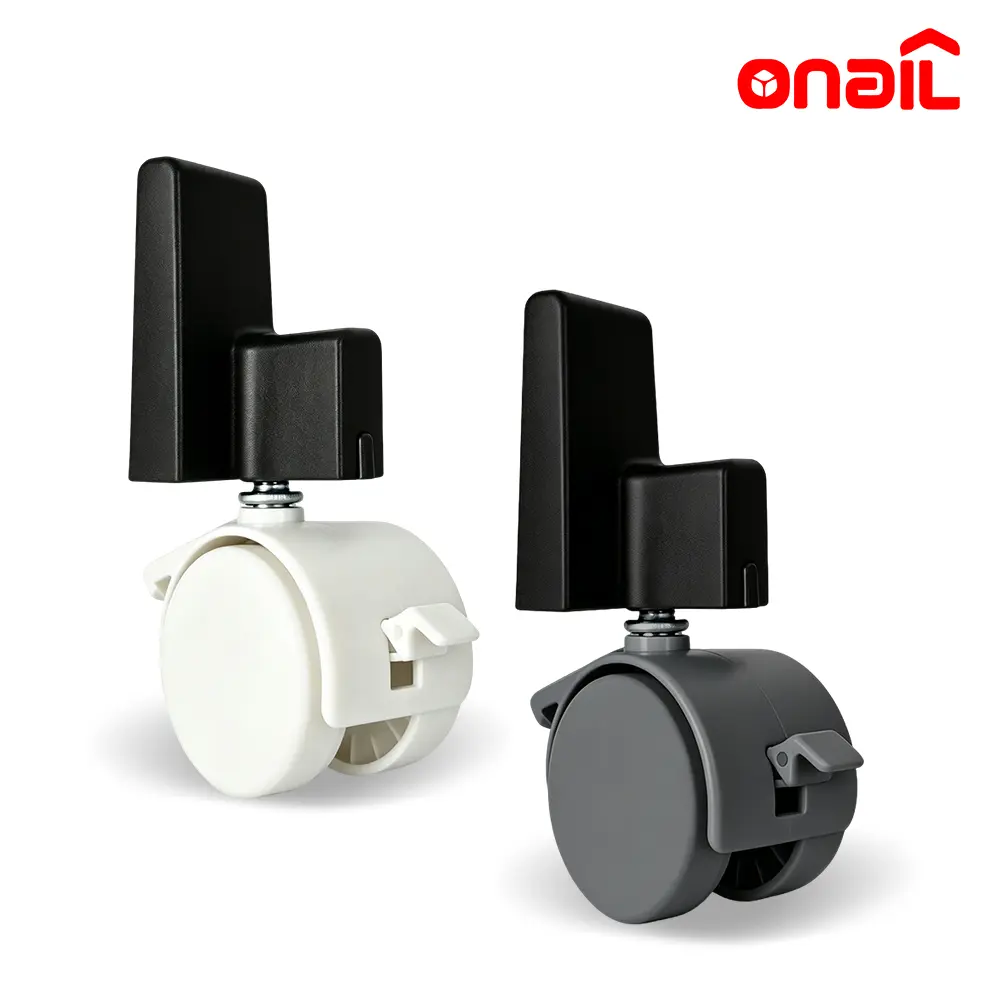 ONAIL Lockable Swivel Casters for Storage Boxes (4-Pack) - 360° Swivel, Grey White, Rolling Lockable Wheels, Complete Set with Connectors for Stackable Cabinets, No Extra Buys