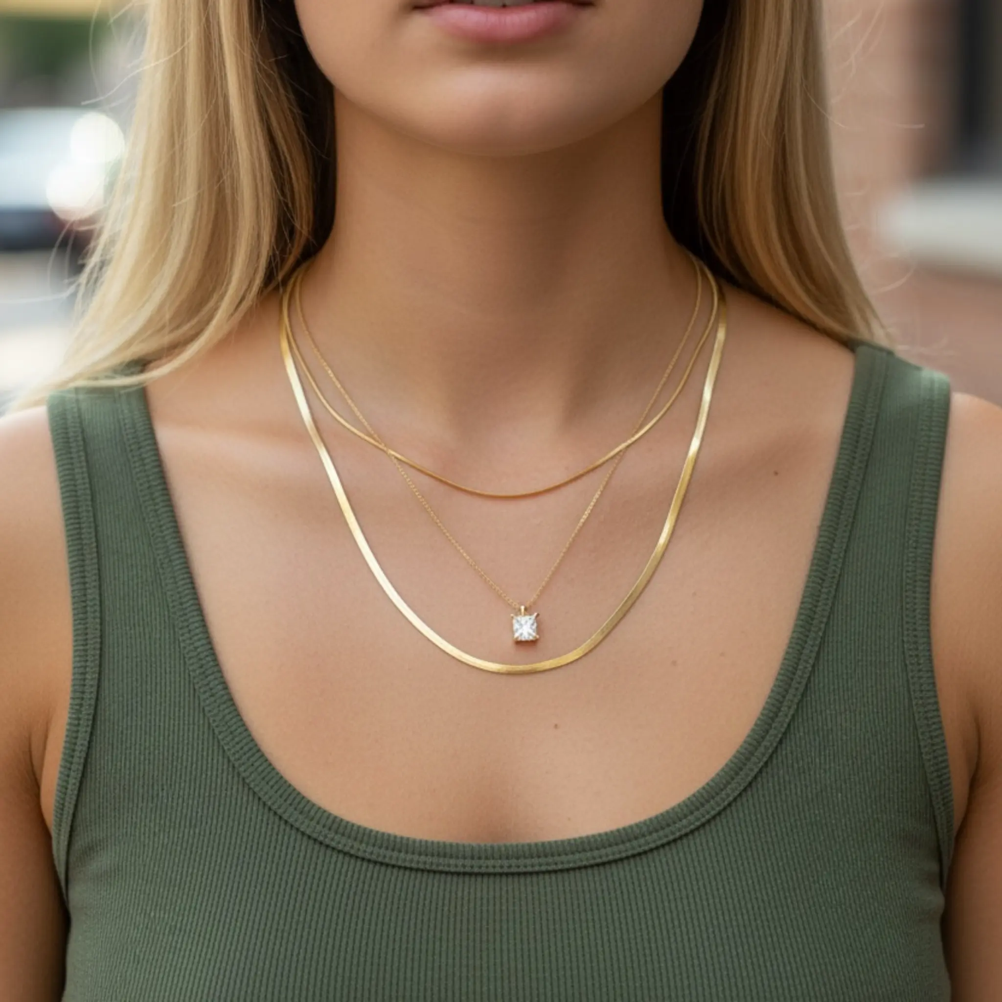 Female 18k Gold Plated Organic Layer Necklace, Dainty Choker with Necklace Chain & Pendant for Daily Wear