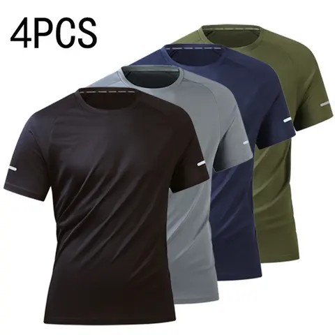 4pcs Men Sports Short Sleeve Tee Running Fitness Outdoor Training Tshirt Running T Shirts Running Training Tops