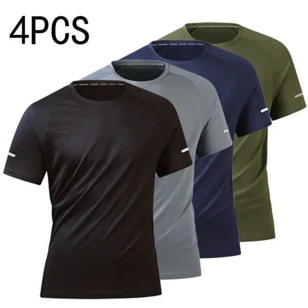 4pcs Men Sports Short Sleeve Tee Running Fitness Outdoor Training Tshirt Running T Shirts Running Training Tops