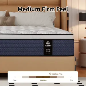 Mattress King Size Hybrid in a Box Medium Firm Support Soft Touch European Suit White Blue Tones Comfortable Sleep Bedroom Furniture Elegant Bedding Stylish Timeless Style Queen Size Reduce Motion - Independent Coils