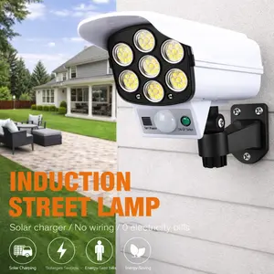 1:1 Fake Security Camera Deterrent Light, 77 LED Spot Lights Solar Powered, Motion Sensor & Remote Control, IP65 Waterproof, LED Deterrent Light for Home/Garden Durable Plastic Rechargeable