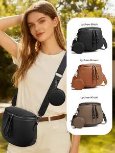 Lychee Texture Large Crossbody Bags for Women, Fashionable Crossbody Bag, PU Leather Bum Bag with Coin Purse, Checkered Sling Purse with Adjustable Strap, Lightweight Commuting Shoulder Bag for Mother Travel Gifts Everyday Use, Stylish Versatile Bag