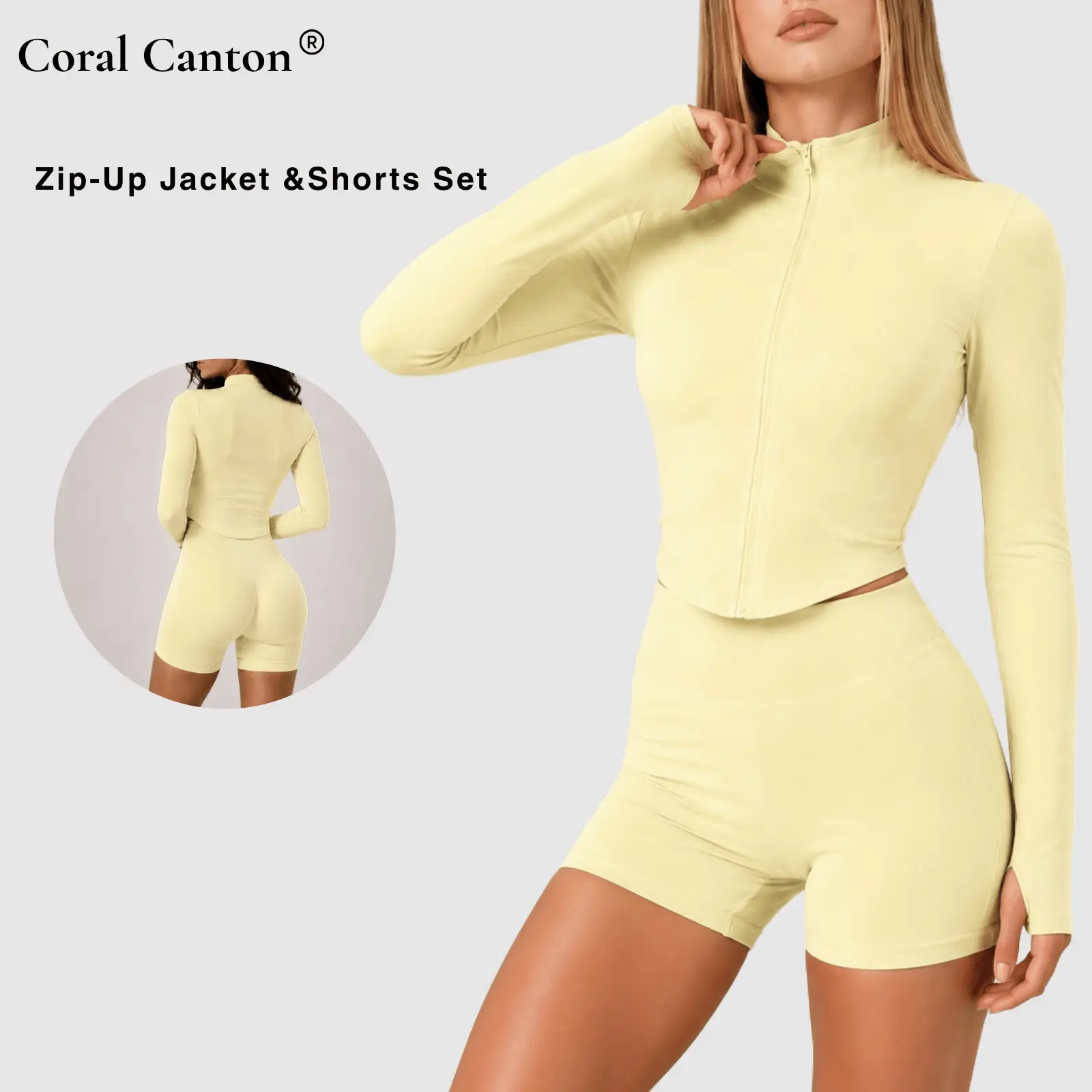 Coral Canton Zip-Up Crop Jacket & Shorts Set