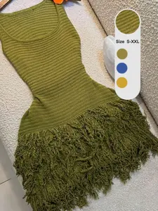 Elegant Sleeveless Knit Dress for Women, Womenswear Summer Casual Flowy Hem with Fringe Trim, Stylish and Slimming Design, Perfect for Vacation Wear, Knitted