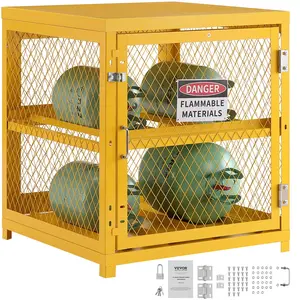 fathersdaygift  VEVOR Horizontal Cylinder Storage Cabinet, 4x 33 lbs Cylinder Capacity, 31.02x30.04x35 inch Propane Storage Cage, Gas Cylinder Cabinet, Yellow Powder Coat Finish, for Freon, Gases, Oxygen, Nitrogen