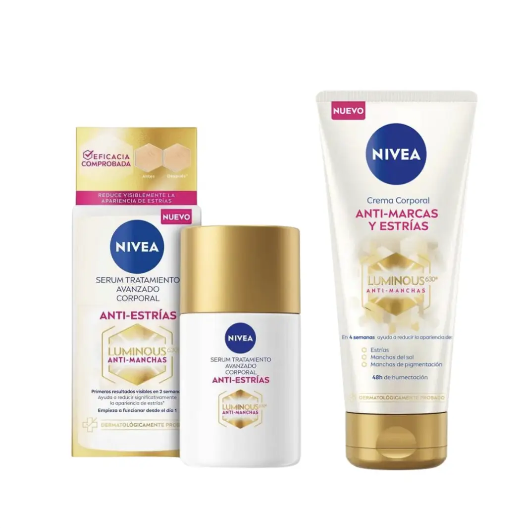 NIVEA Dúo Anti-Estrías Body Treatment 2 Pieces - Lightweight Moisturizer with Shea Butter Body Lotion 200ml & Avocado Oil for Stretch Marks & Firm Skin 100ml