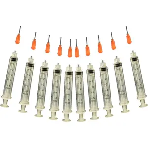 Glue Applicator Syringe for Flatback Rhinestones & Hobby Crafts, 5 Ml with 15 Gauge Orange Precision Tip - Value Pack of 10
