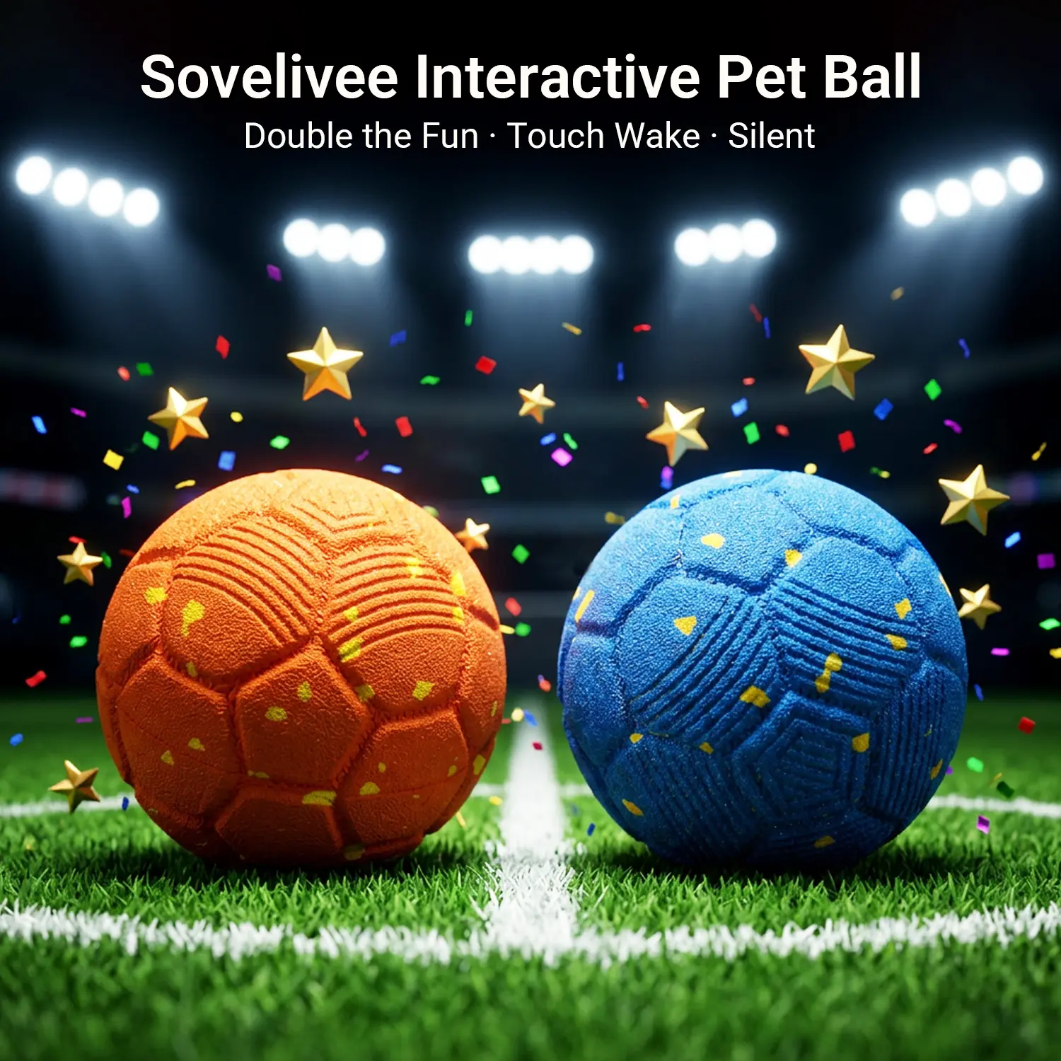 Sovelivee Interactive Dog Chew Toy Ball - 2026 Soccer Fest Edition Self-Moving Interactive Moving Ball, USB Rechargeable, Durable, Squeaky, for Dogs (Guards Fun When You're Away), Chew Toy Balls, Self-Moving Balls
