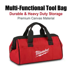 Milwaukee Tool Bag Wide-Mouth Storage Organizer With Heavy-Duty Zipper and External Pockets for Electric Tools Repair Maintenance and DIY Work accessories