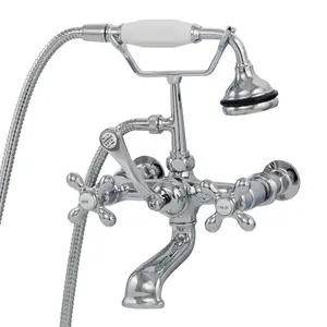 Chrome Bathroom Wall Mount English Telephone Clawfoot Tub Faucet with Handshower
