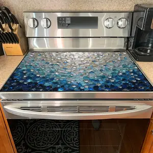 1PC heat insulation pad Blue & White Gemstone Mosaic Felt Heat Resistant Mat - Non-Slip Washable Dust-Proof Kitchen Home Decor Pad for Stove, Table, Washer, Fridge, Bathroom & Appliances Kitchenware