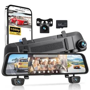 1080P WiFi Rearview Mirror Dash Cam, 12-inch 4 Cameras, GPS Mirror Dashcam with Parking Mode, G-Sensor, Night Vision, Parking Assist, App Control, 64G Card