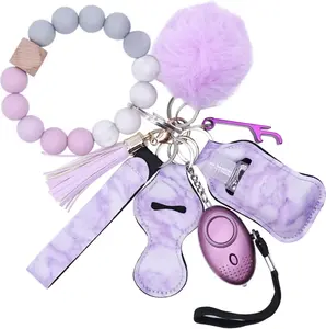 Women Protection, 9PCS Bead Keychain Bracelet Full Set, Self Protection Bracelet Key Ring Set
