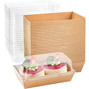 Paper Charcuterie Boxes with Clear Lids, 50 Pack Disposable Sandwich Containers, Small Kraft Bakery Treat Boxes for 2 Cupcakes, Muffins, Hot Cocoa Bombs, Strawberries, To Go Desserts Boxes