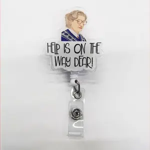 Acrylic Badge Reel with Help Is on the Way Dear Quote, Unique Character Design, Office ID Holder, Essential for Workplace Professionals, Badge Reels Retractable, Retractable Badge Holders, Office Supplies