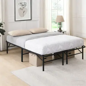 ARCH KING King Size Metal Platform Bed Frame, 14 in High Box Spring Replacement, Heavy Duty Steel Slat, Easy Setup, Quiet Base, Under-Bed Storage, Black