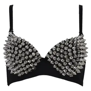 Rivet Bra Lingerie Punk Bar Stage Costume DS Belly Dance Performance Outfit Rhinestone Sparkling Beads Womenswear Basic