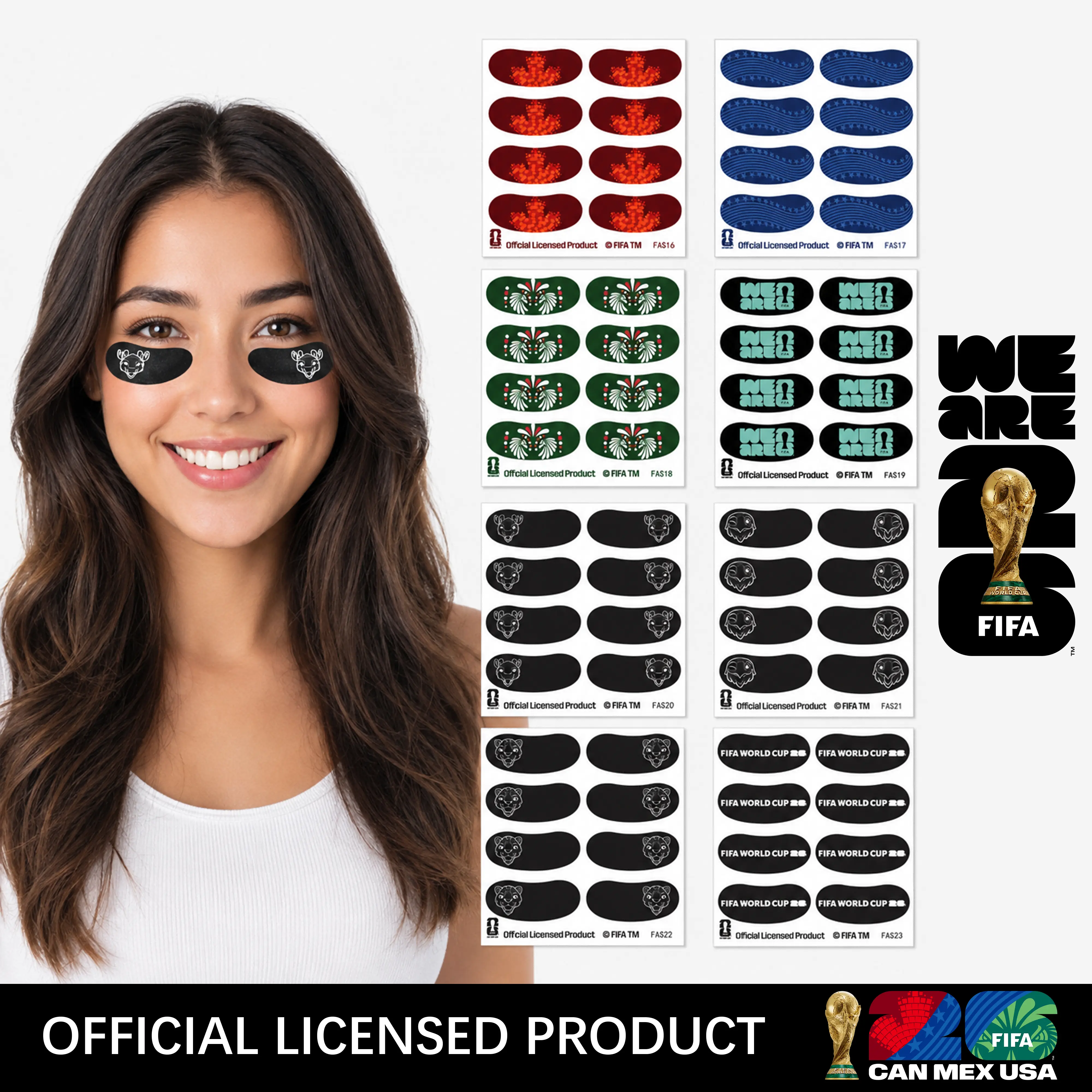 FIFA Reusable Unisex Sticker Set - 32 Pairs Eye Strips for Football, Soccer, Baseball - Adult Game Day, Party Use - Official Licensed Product, Includes Sticker