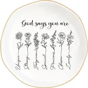 God Says You Are - Christian  Verse  Dish Trinket Tray -  Ceramic Ring  Tray for Women ()