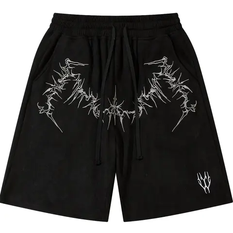 Men's Embroidery Shorts, Loose Casual Comfy Breathable Stretchy Shorts for Summer, Men's Bottoms for Daily Wear, Solid Colour Shorts, Elastic Loose Shorts, Embroidered Shorts, Casual Fashionable Shorts, Summer Style Shorts