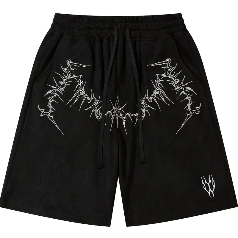 Men's Embroidery Shorts, Loose Casual Comfy Breathable Stretchy Shorts for Summer, Men's Bottoms for Daily Wear, Solid Colour Shorts, Elastic Loose Shorts, Embroidered Shorts, Casual Fashionable Shorts, Summer Style Shorts