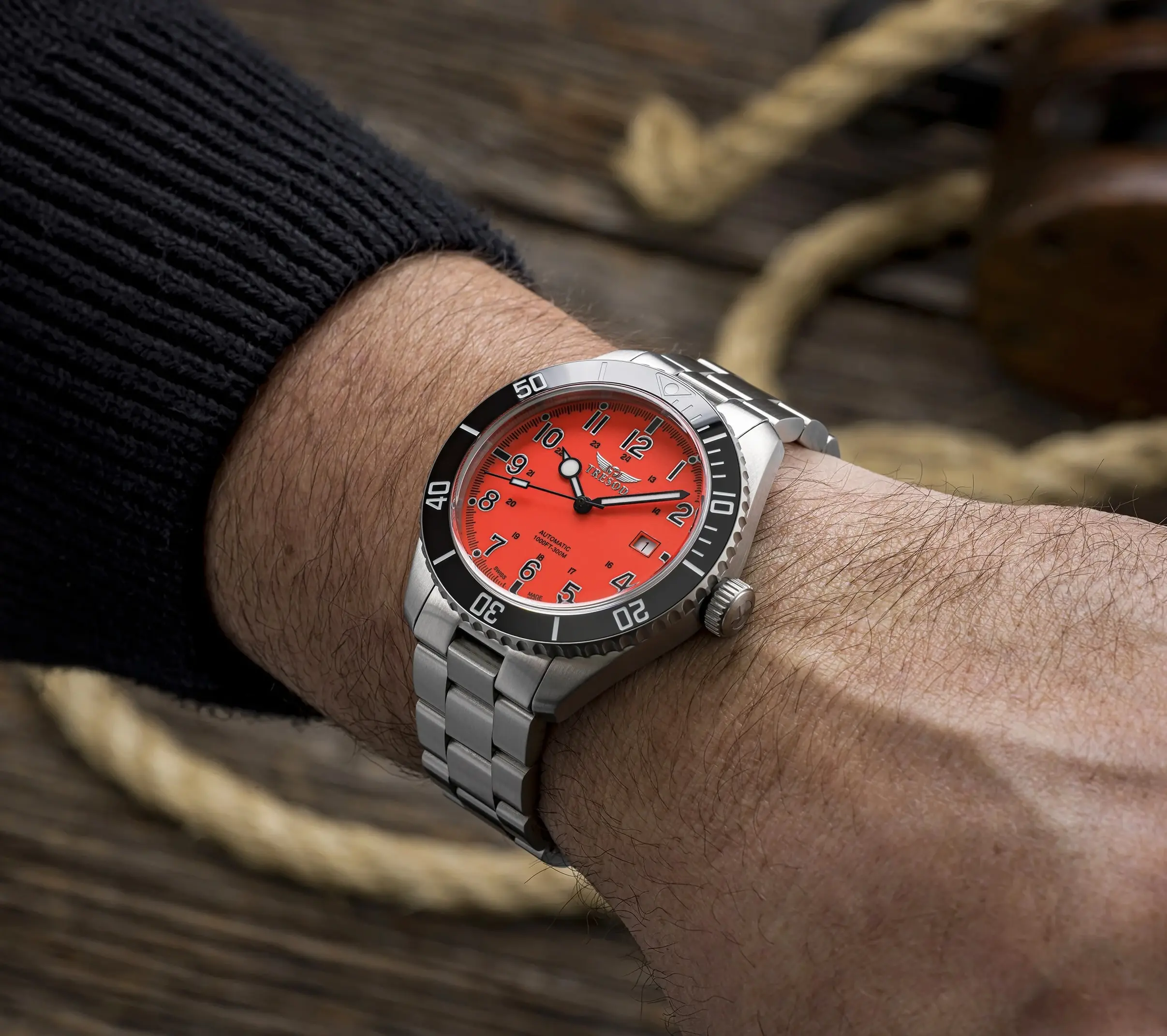 BRAND NEW Tresod Men 42mm SWISS MADE Sellita SW200 26 Jewels Automatic Ocean Master Sapphire Crystal & Ceramic Bezel Stainless Steel Watch with Extra Leather Straps