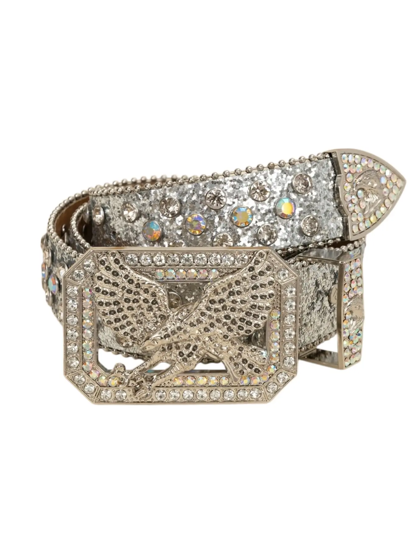 Y2K Hip-Hop New Trend Heavy Embellished Eagle Buckle Belt, Rhinestone Decorated Belt, Multi-Color Options, 3D Diamond-Eagle Clasp, Dual Row Rivets & Crystal Strap, Statement Belts