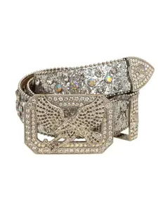 Y2K Hip-Hop New Trend Heavy Embellished Eagle Buckle Belt, Rhinestone Decorated Belt, Multi-Color Options, 3D Diamond-Eagle Clasp, Dual Row Rivets & Crystal Strap, Statement Belts