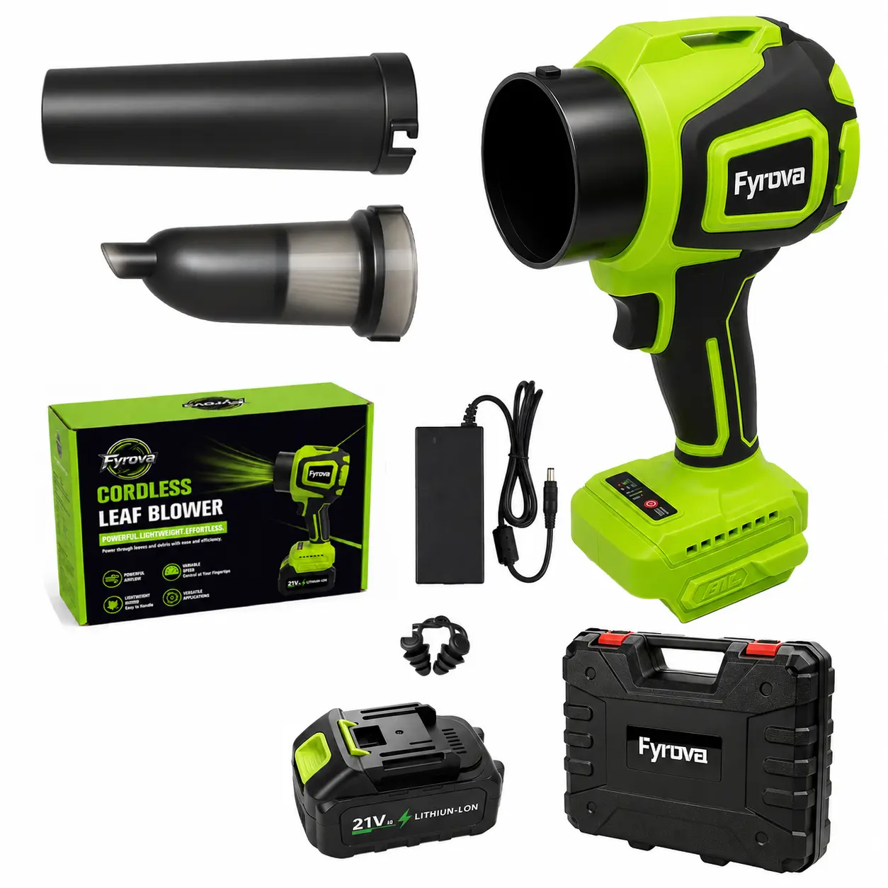 Fyrova Cordless Leaf Blower, Turbo Jet Blower, Car Drying After Wash, Handheld Snow Blower, Turbo Power Air Duster, 2-in-1 Blower & Vacuum, Garage Cleaning, Dust Removal, Snow & Leaves