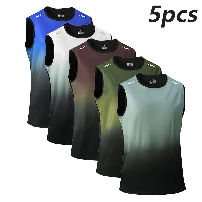 Pack of 5 summer men’s outdoor casual tank tops featuring a gradient design—versatile for hiking and outdoor leisure; cool and breathable, suitable for everyday workouts, running, cycling, fishing, basketball, and home activities,Fathersdaygift