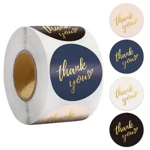 500 Elegant Self-Adhesive Thank You Stickers, 1 Inch Round Labels Roll, Sticky Labels, Paper Material for Weddings, Stationery and Gift Packaging
